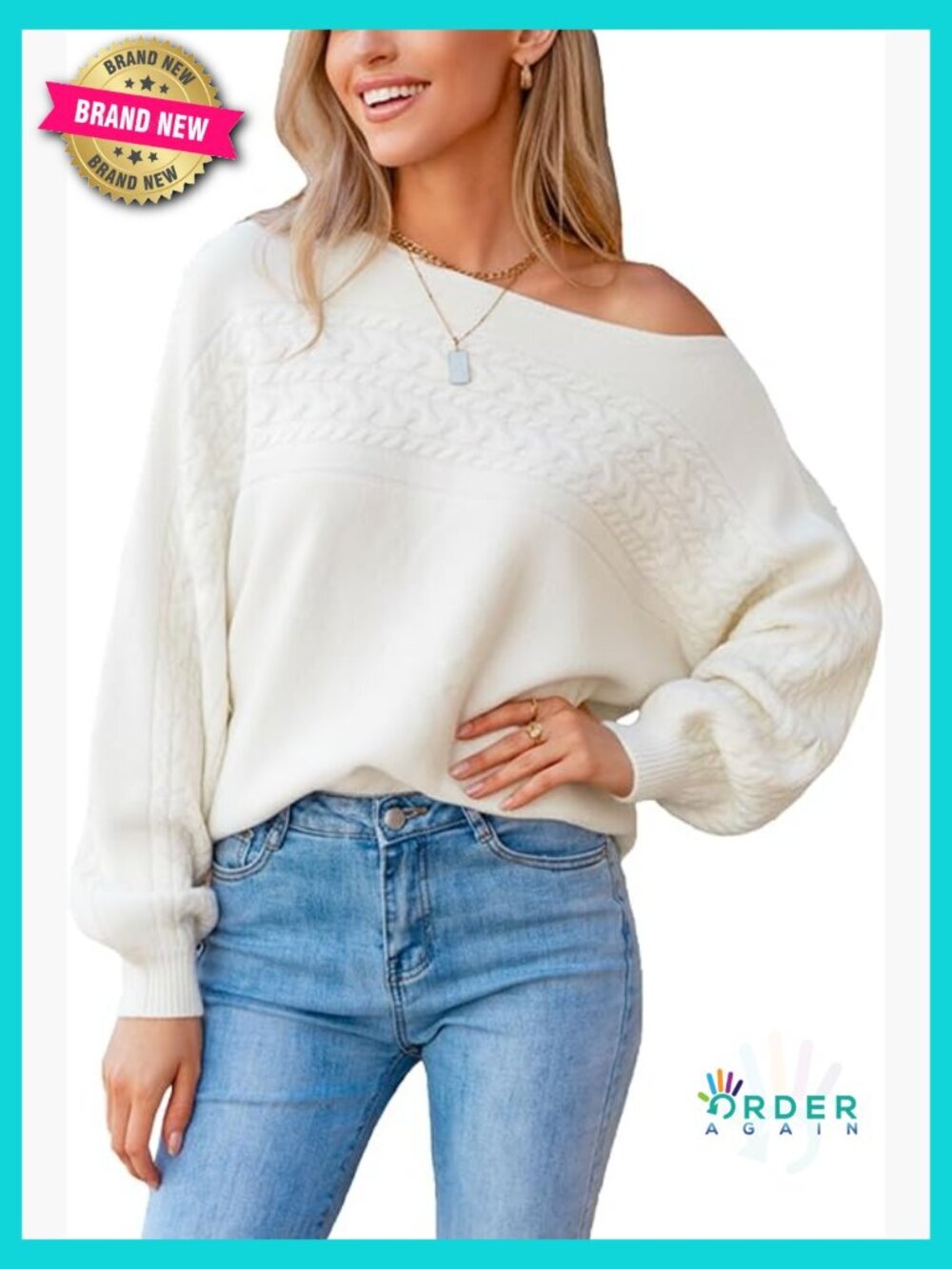 Off Shoulder Long Dolman Sleeve Knit Pullover Sweater Soft Boatneck Fall Top